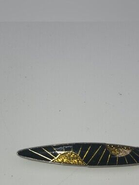 Vintage Enamel Rhinestones Brooch Pin Art Deco 2.5" black gold sun